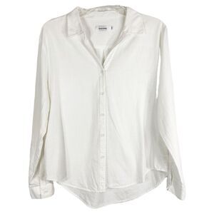 Saovere Medium Top Button Down Shirt Blouse Linen Cotton V Neck Long Sleeve 1594